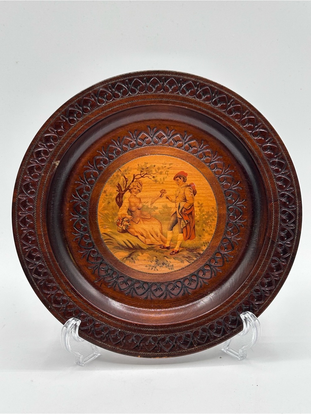 Vintage Talerz 10" Wooden Cameo Display Plate Poland 1960's 8.75"